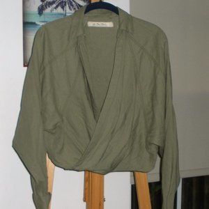 Free People khaki green linen blend blouse Size M